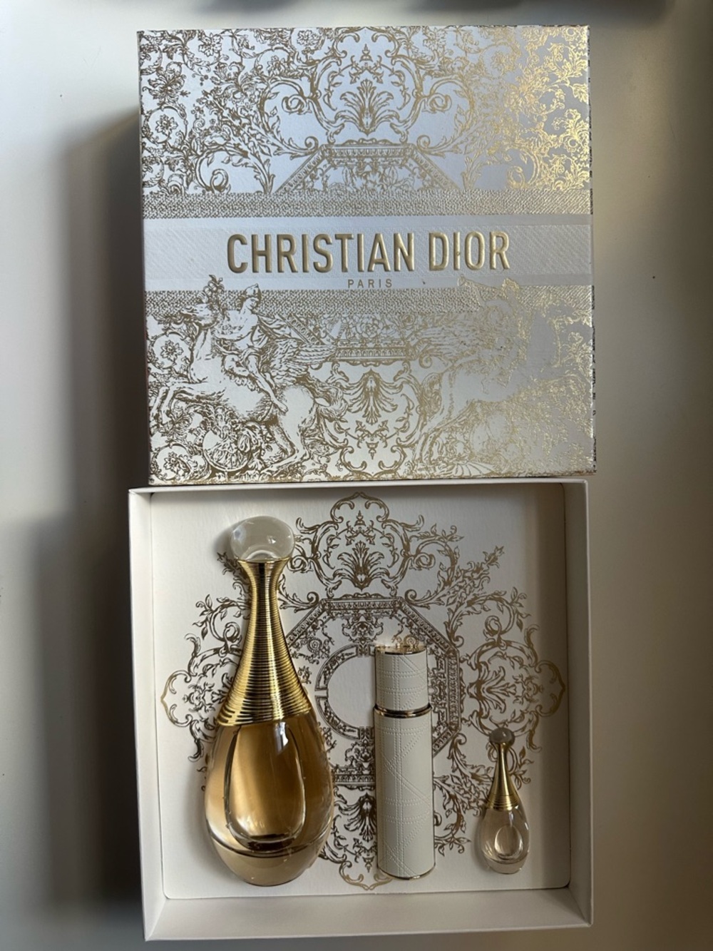 Dior Gold and White Framed Perfume Gift Set